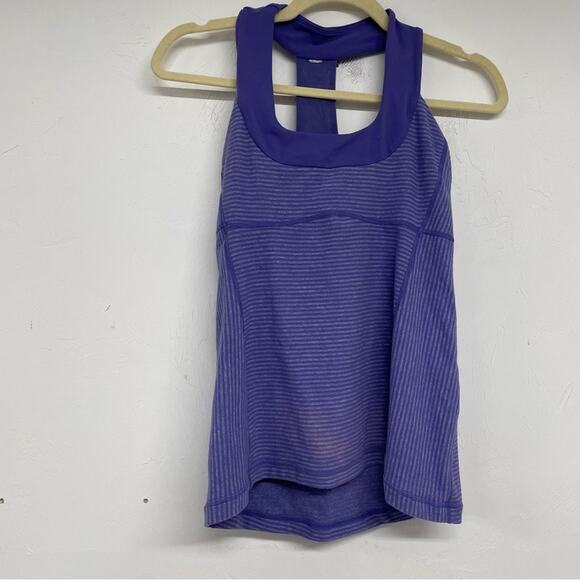 Lululemon Purple Striped T Back Tank Top Womens 8 Athletic Gorpcore Shirt Gym - Picture 1 of 7